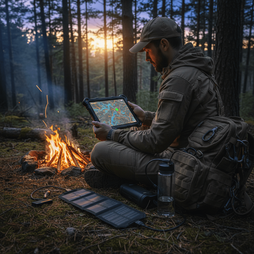 High-tech survivalist with tablet