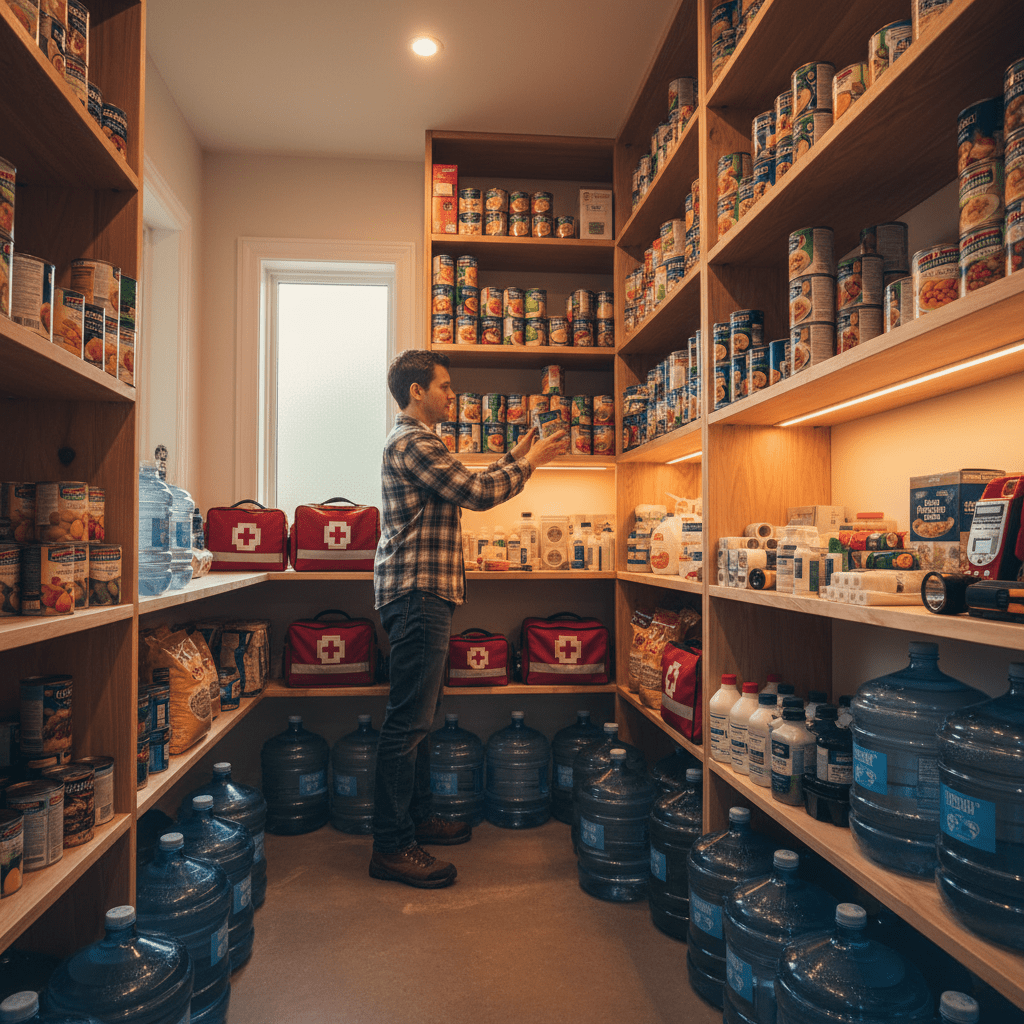 Person stocking up survival food