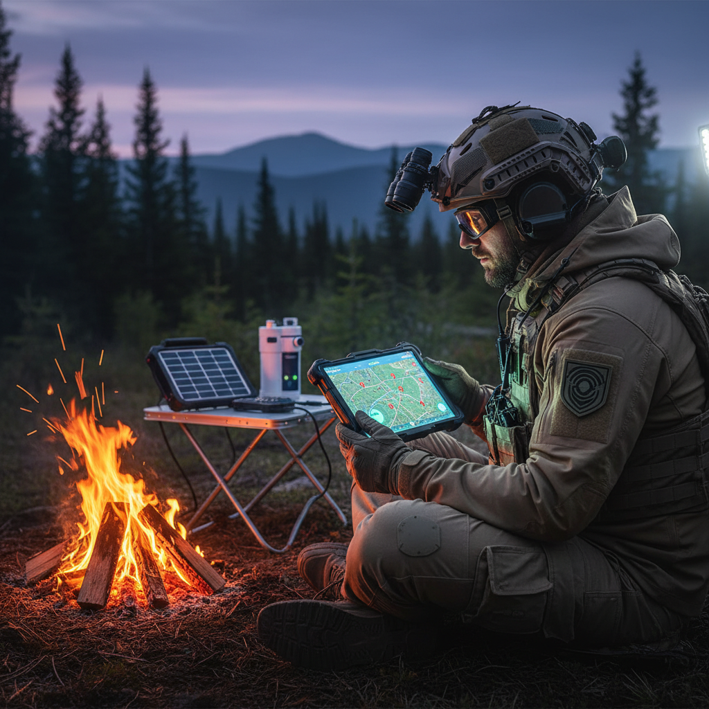 High-tech survivalist with tablet